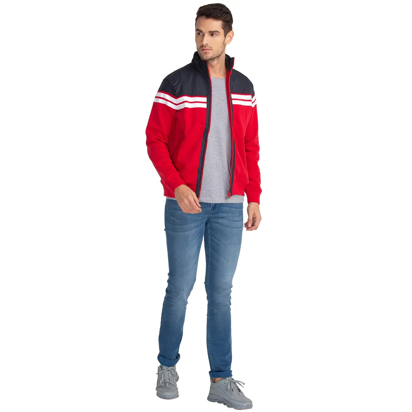 Men Red Regular Fit Cut & Sew Cotton Polyester Blend Sweatshirts