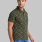 Men Green Regular Fit Print Cotton Round Neck Collar Polo T-Shirt