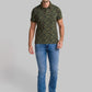 Men Green Regular Fit Print Cotton Round Neck Collar Polo T-Shirt