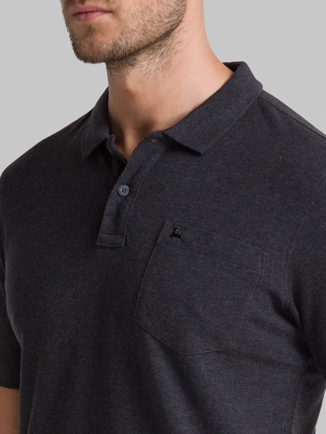 Men Grey Regular Fit Solid Cotton Round Neck Collar Polo T-Shirt