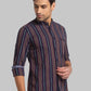 Men Red Slim Fit Stripe Cotton Full Sleeve Shirts