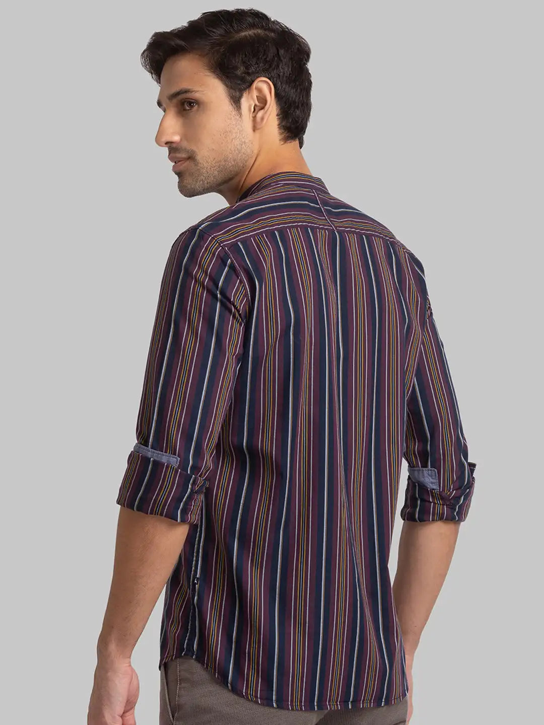 Men Red Slim Fit Stripe Cotton Full Sleeve Shirts