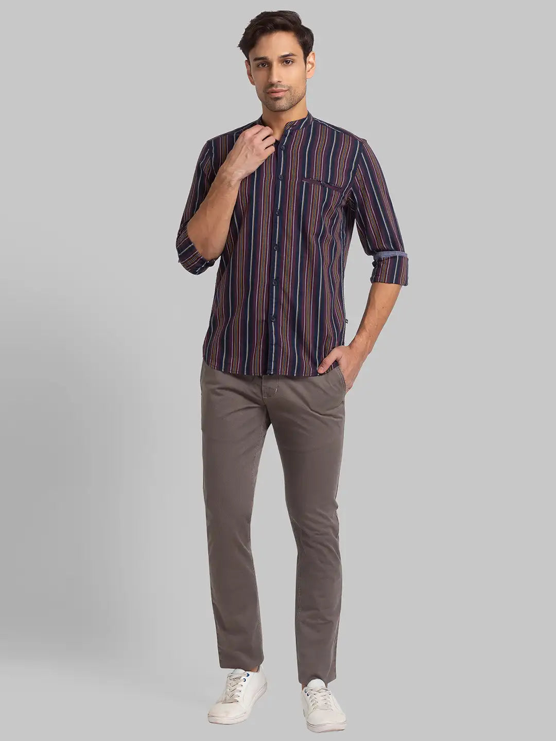 Men Red Slim Fit Stripe Cotton Full Sleeve Shirts