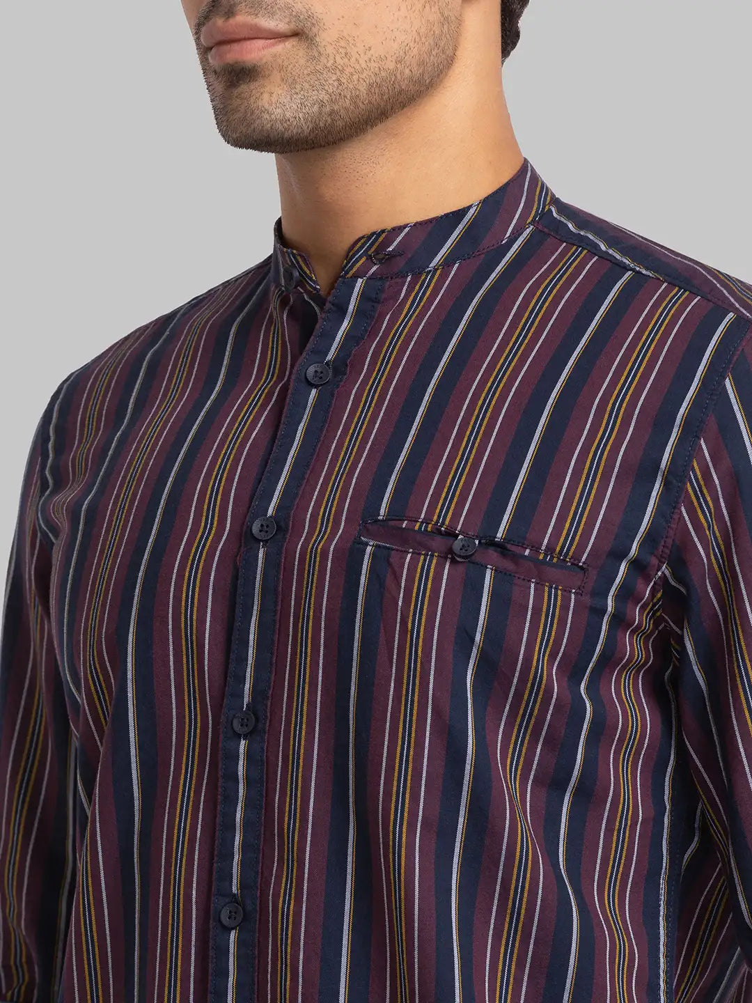 Men Red Slim Fit Stripe Cotton Full Sleeve Shirts