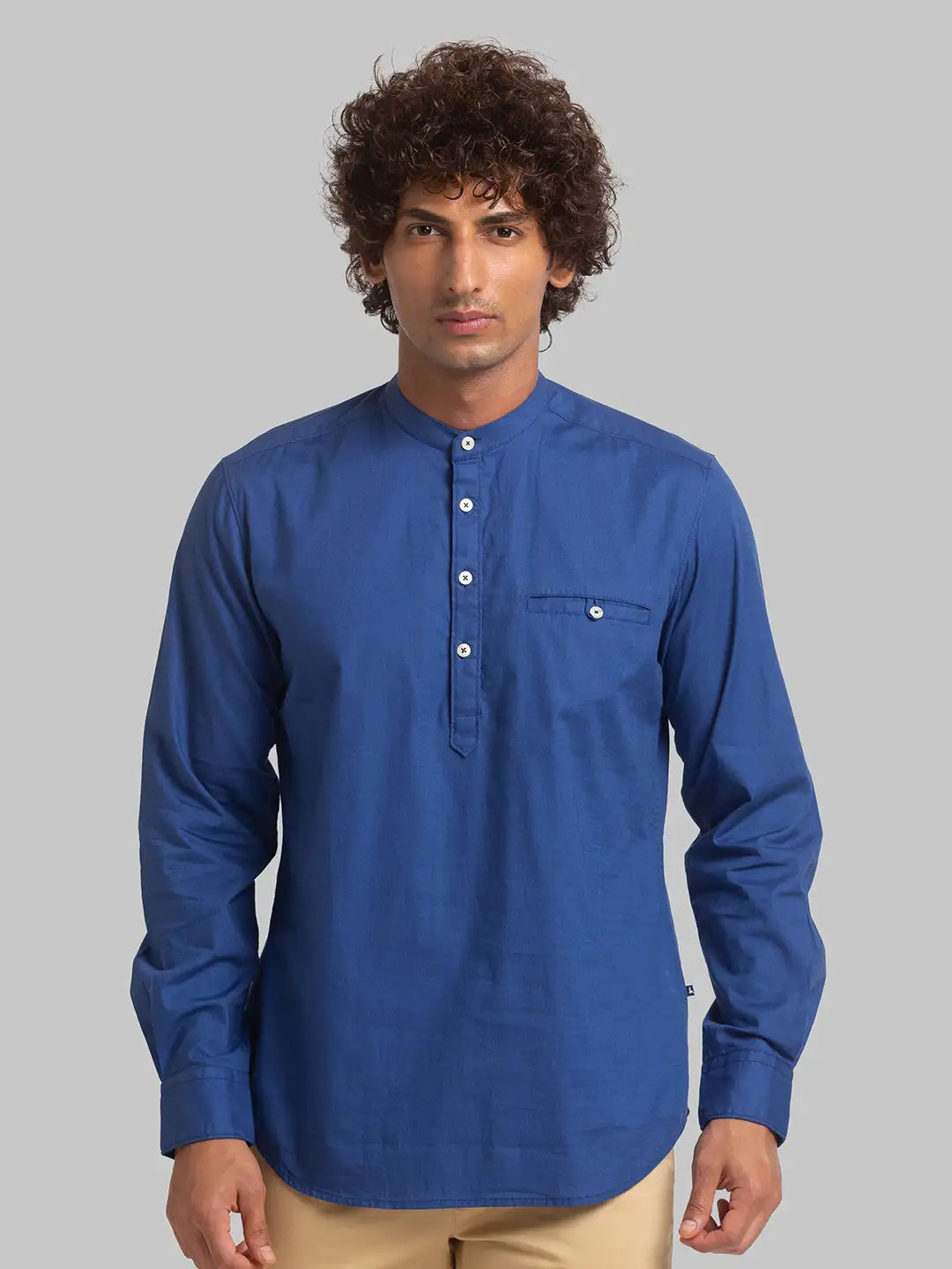 Men Blue Slim Fit Solid Cotton Full Sleeve Shirts