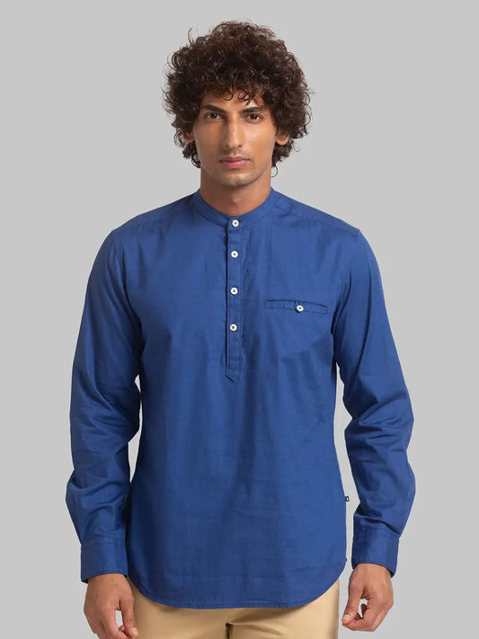 Men Blue Slim Fit Solid Cotton Full Sleeve Shirts