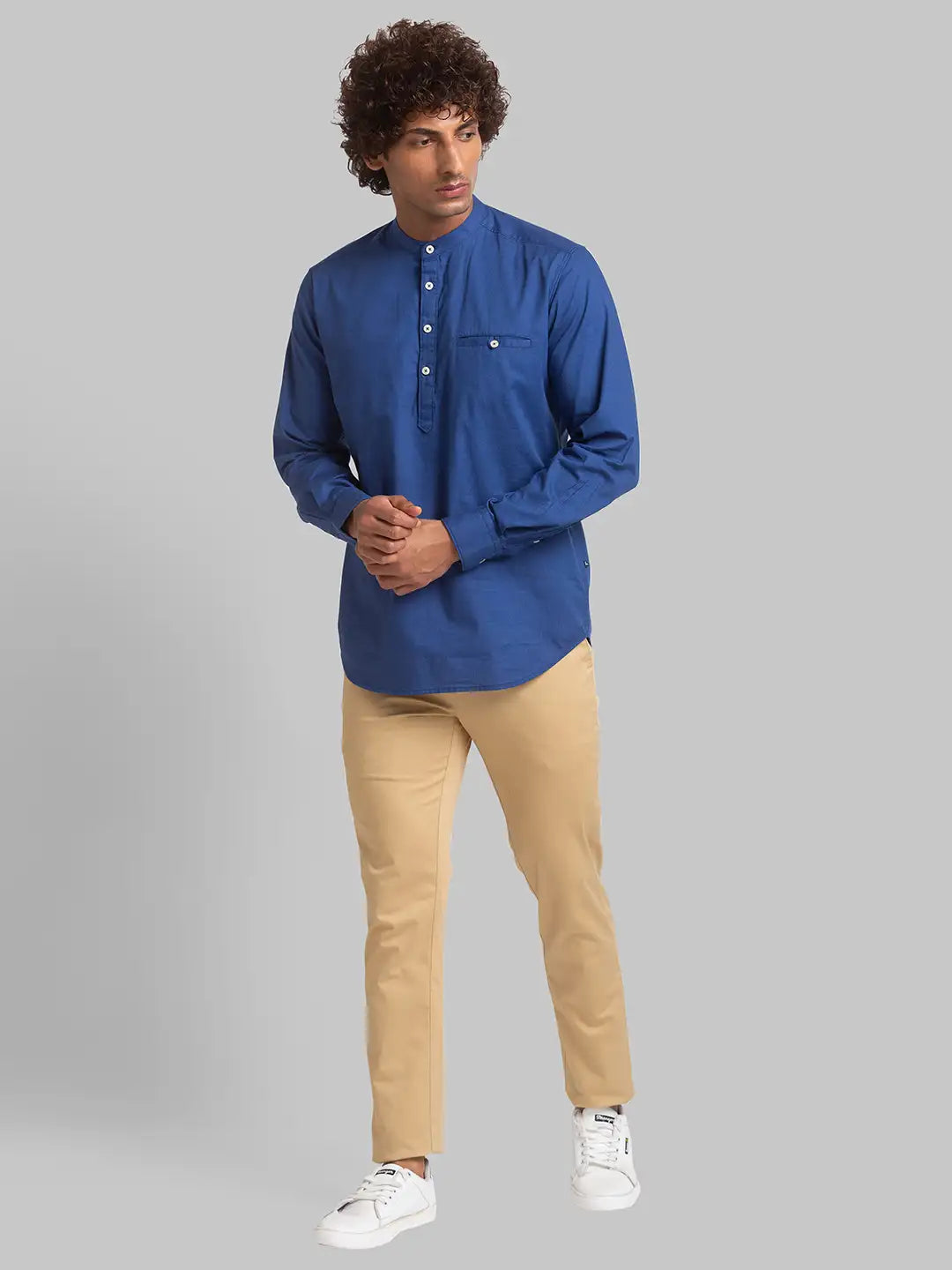 Men Blue Slim Fit Solid Cotton Full Sleeve Shirts