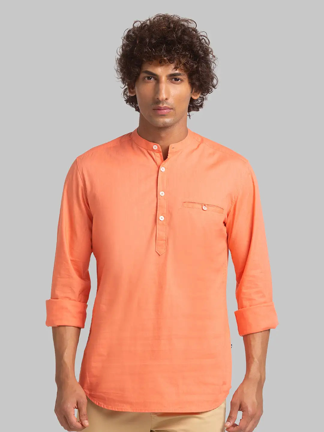 Men Orange Slim Fit Solid Cotton Full Sleeve Shirts