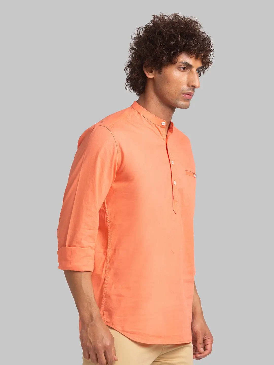 Men Orange Slim Fit Solid Cotton Full Sleeve Shirts