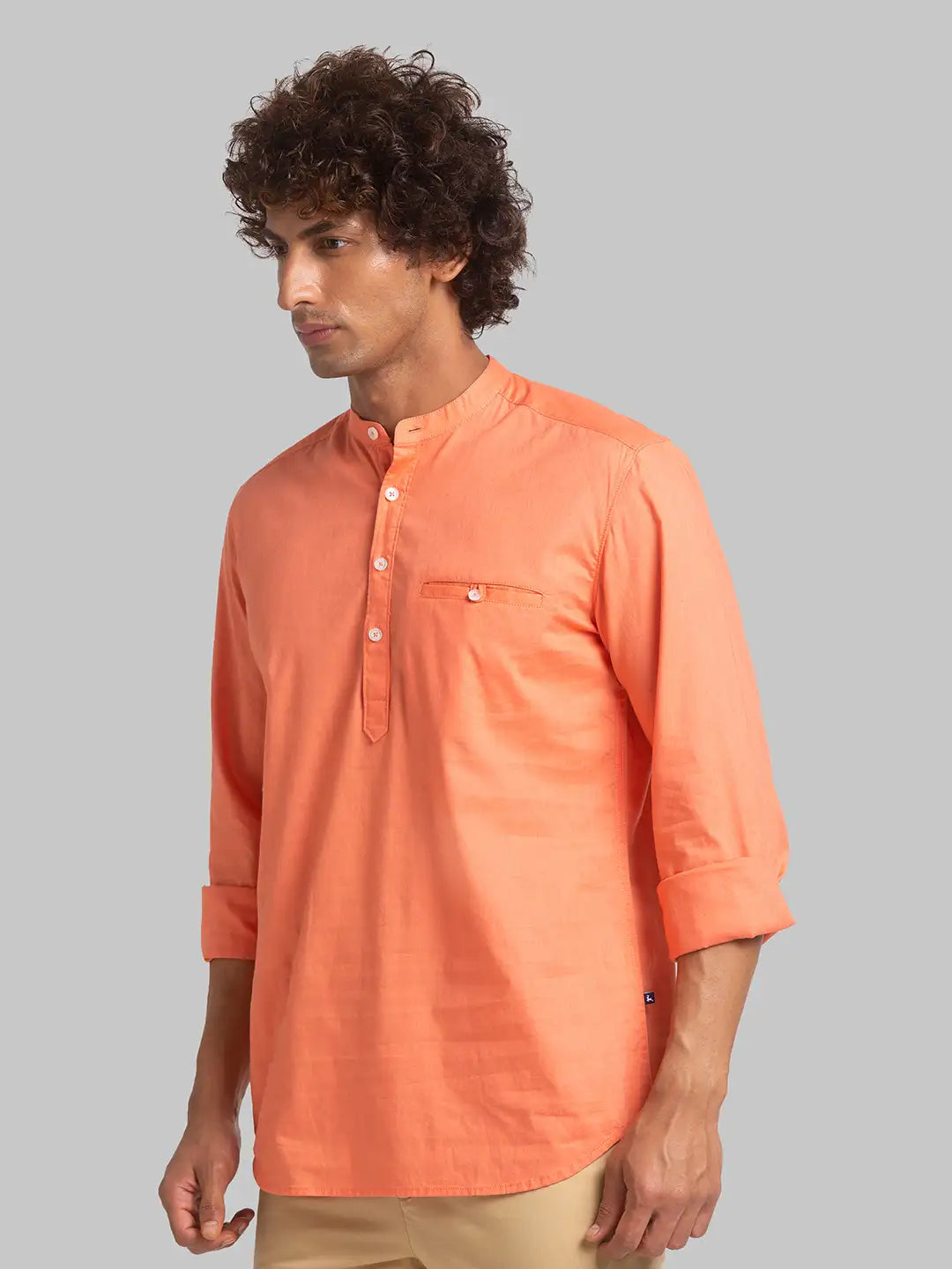 Men Orange Slim Fit Solid Cotton Full Sleeve Shirts