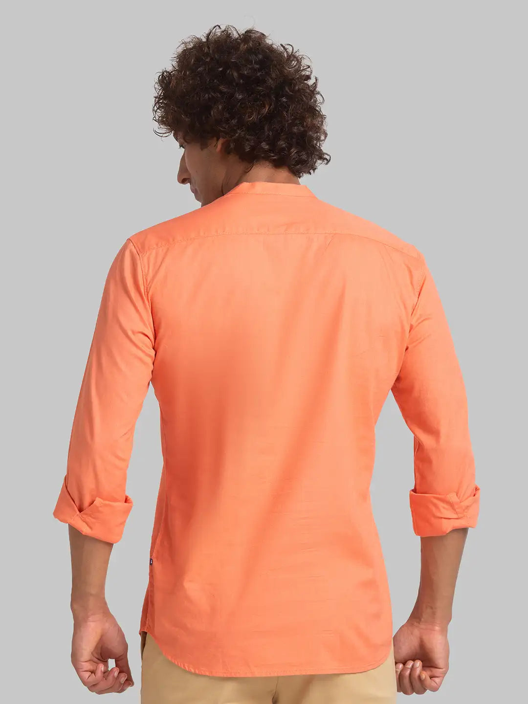 Men Orange Slim Fit Solid Cotton Full Sleeve Shirts