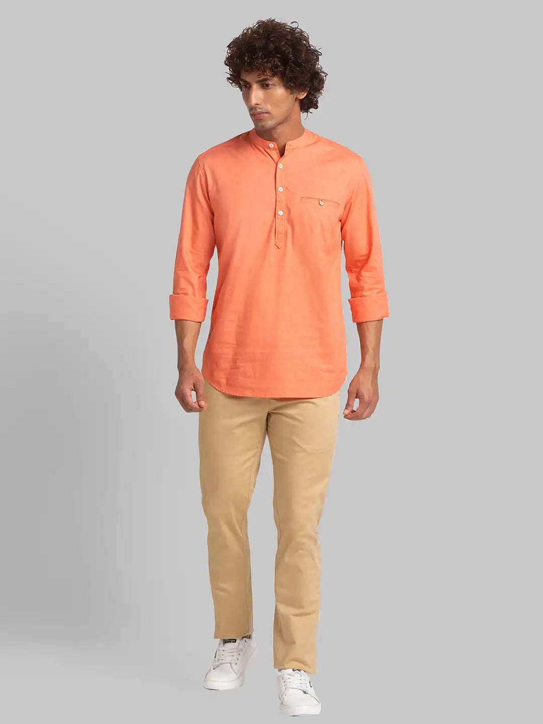 Men Orange Slim Fit Solid Cotton Full Sleeve Shirts