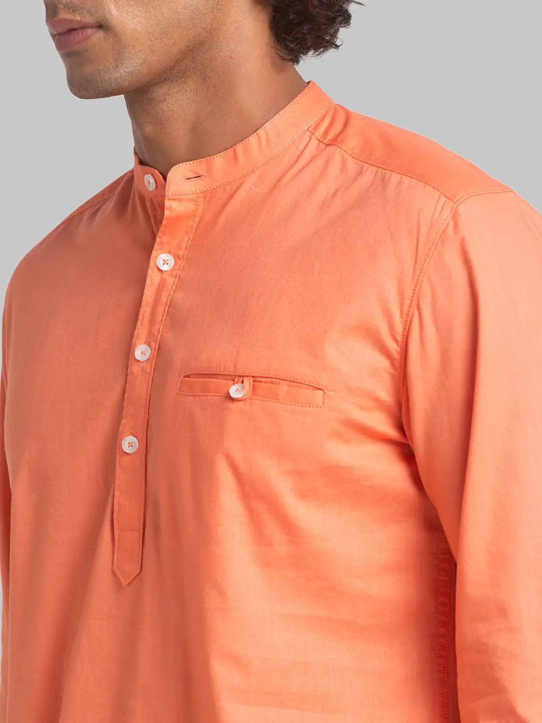 Men Orange Slim Fit Solid Cotton Full Sleeve Shirts