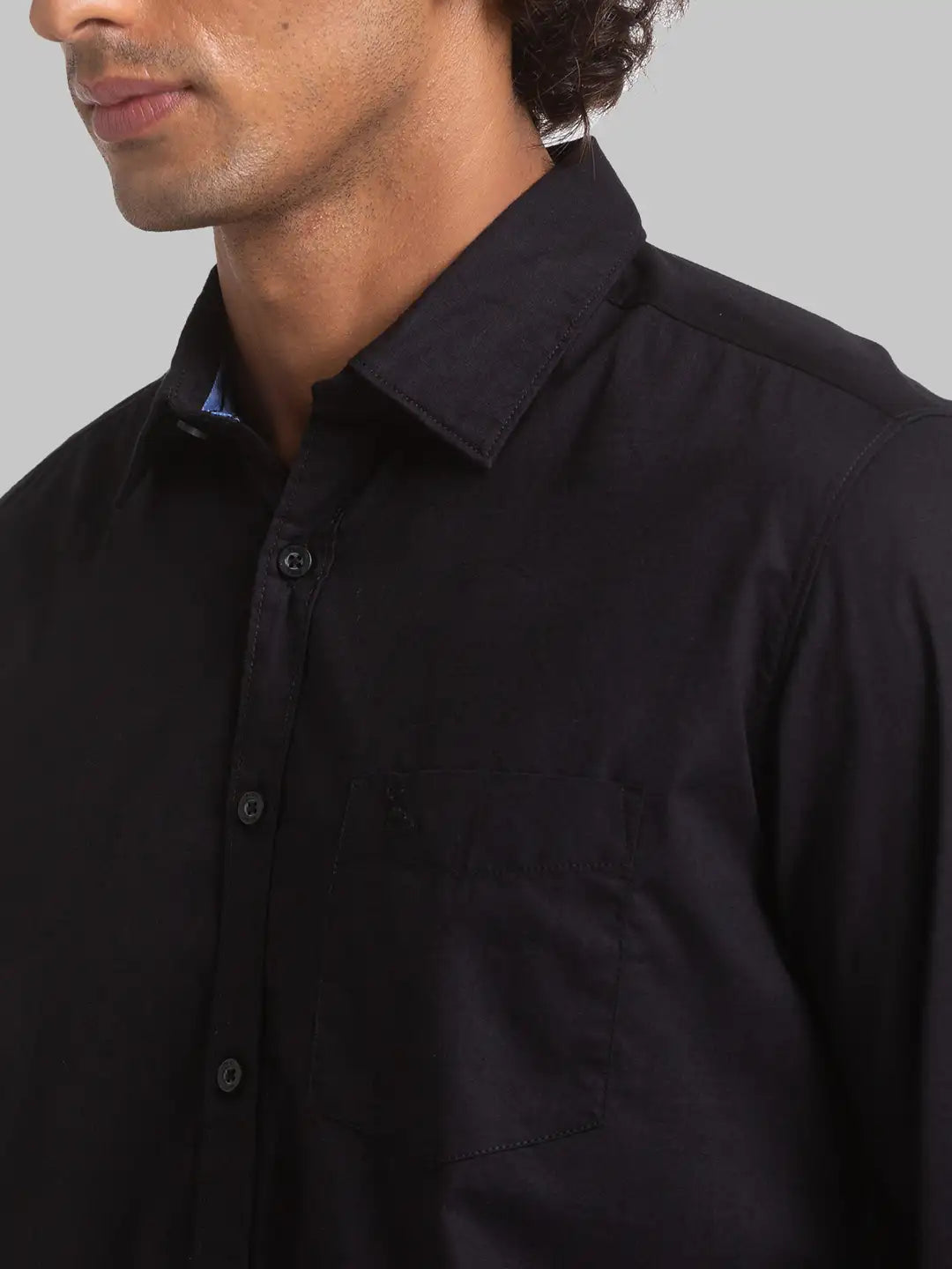 Men Black Slim Fit Solid Cotton Full Sleeve Shirts