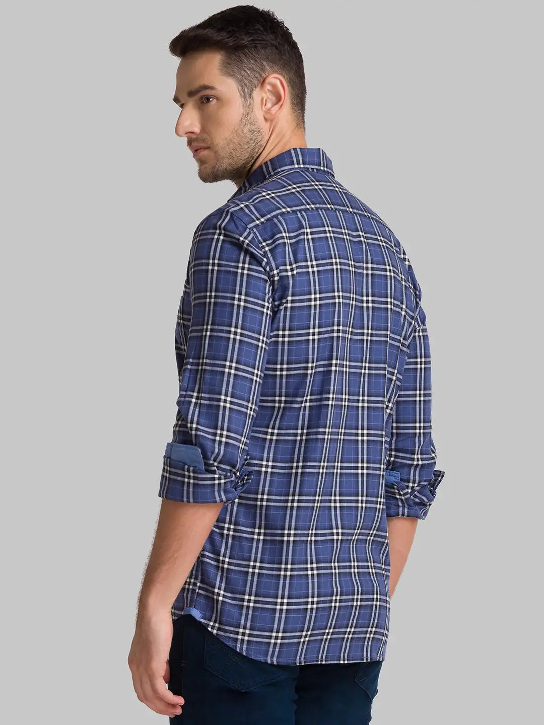 Men Blue Slim Fit Checks Cotton Full Sleeve Shirts