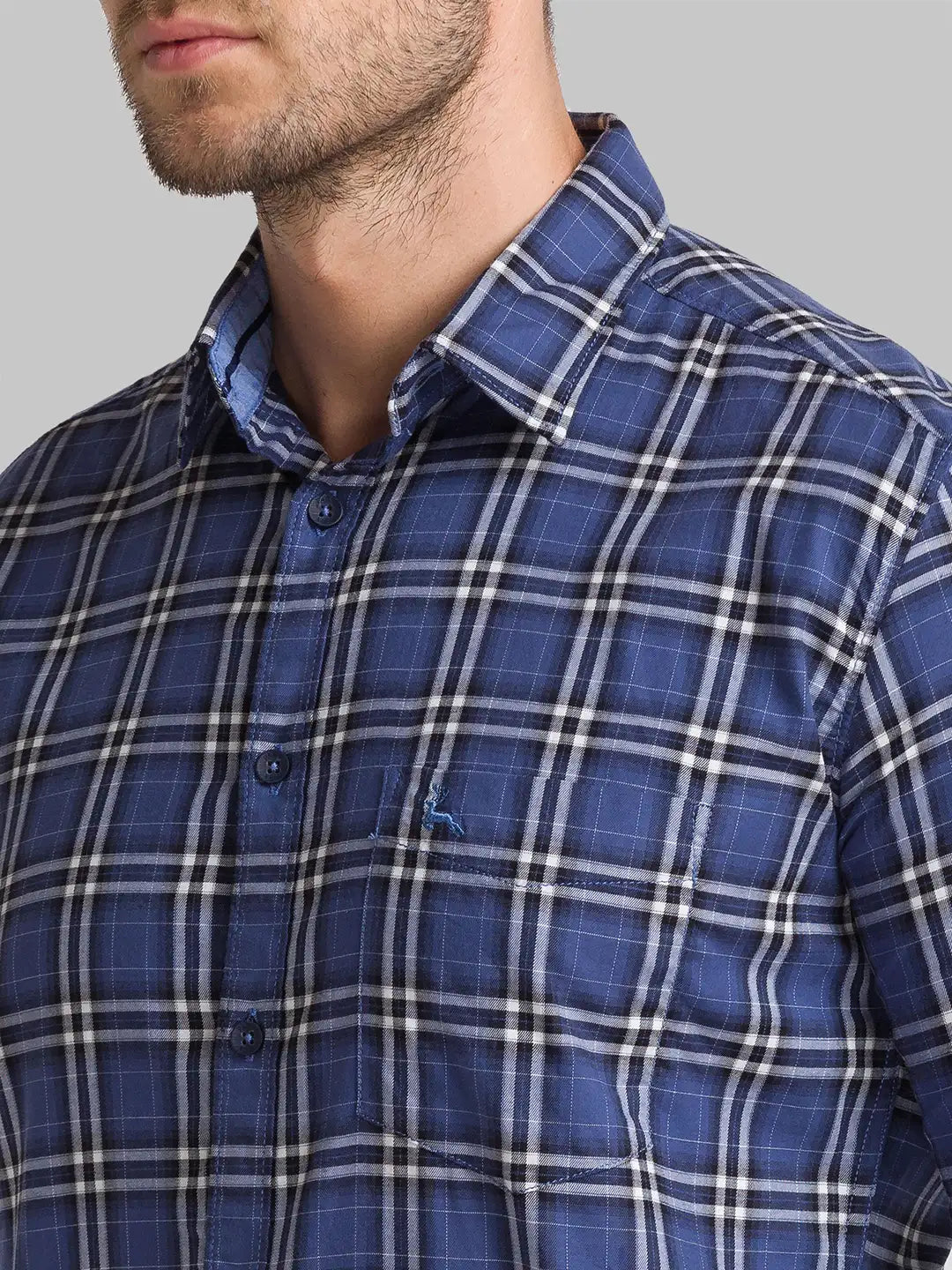 Men Blue Slim Fit Checks Cotton Full Sleeve Shirts