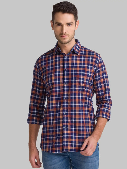 Men Blue Slim Fit Checks Cotton Full Sleeve Shirts