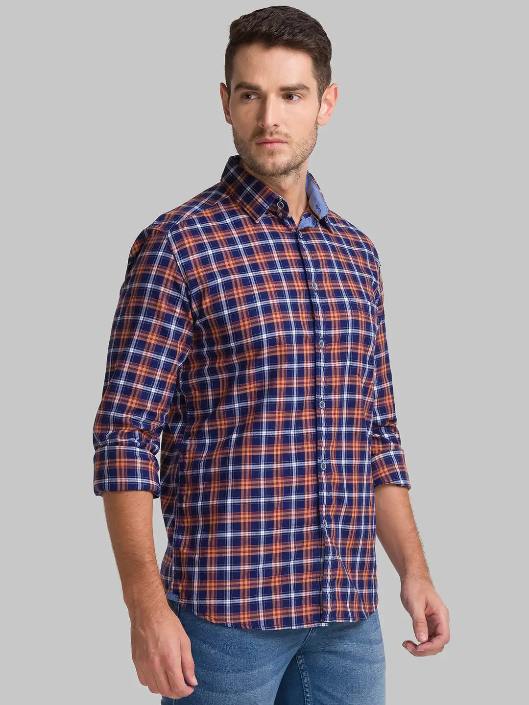 Men Blue Slim Fit Checks Cotton Full Sleeve Shirts