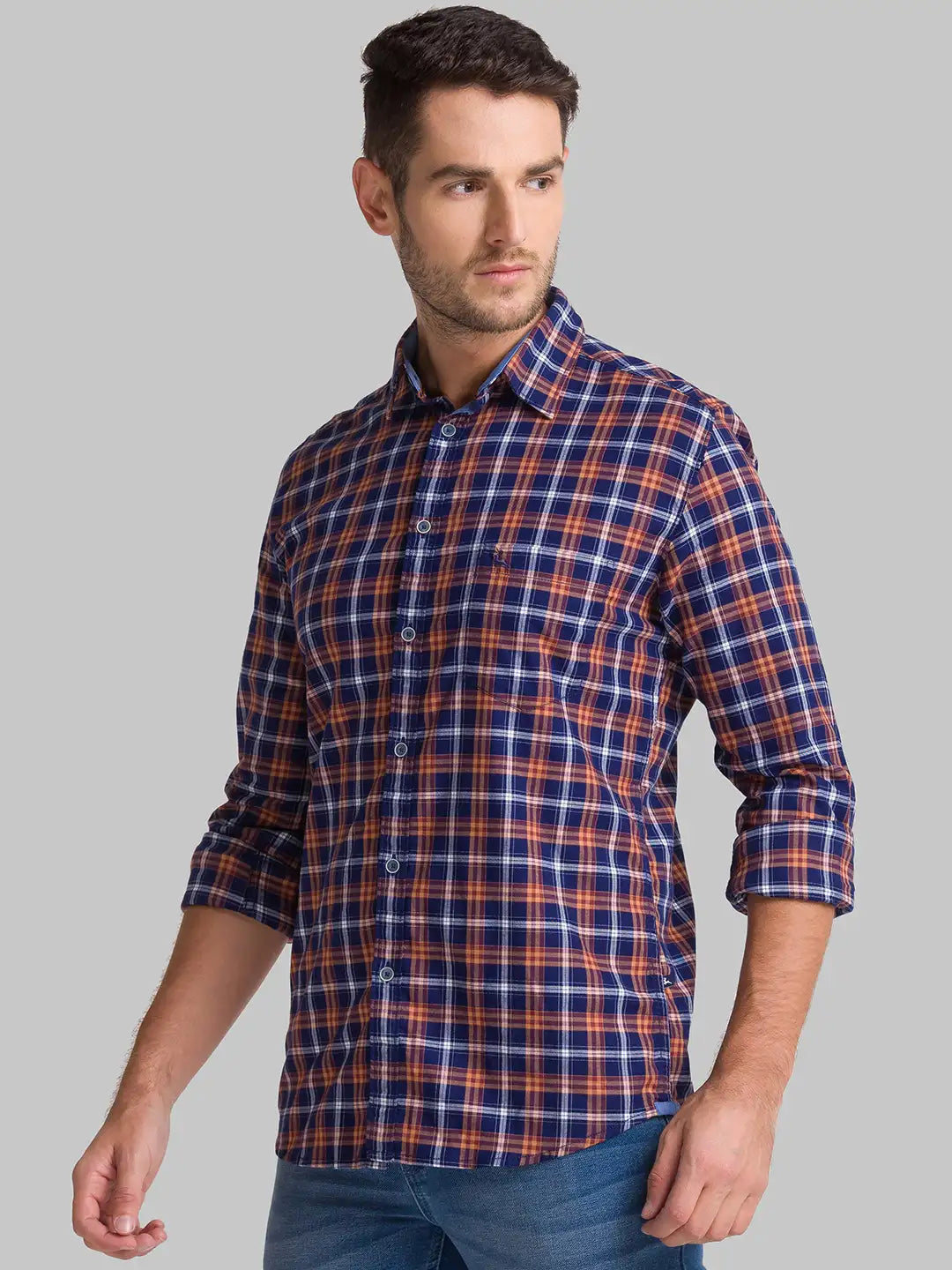 Men Blue Slim Fit Checks Cotton Full Sleeve Shirts