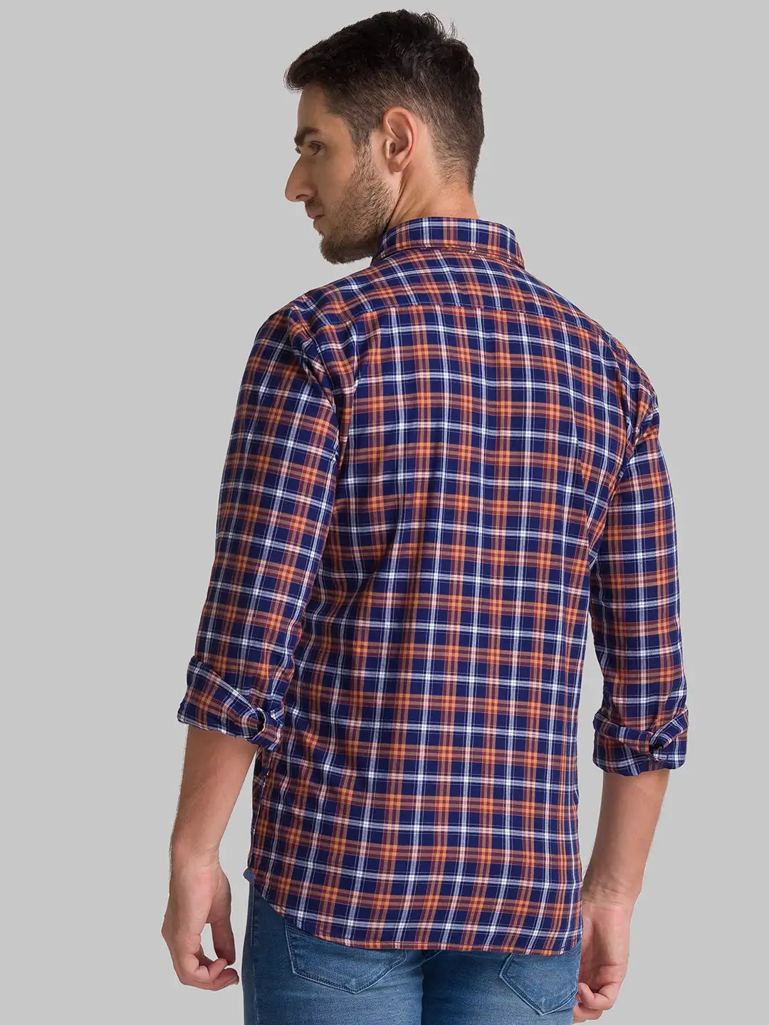 Men Blue Slim Fit Checks Cotton Full Sleeve Shirts