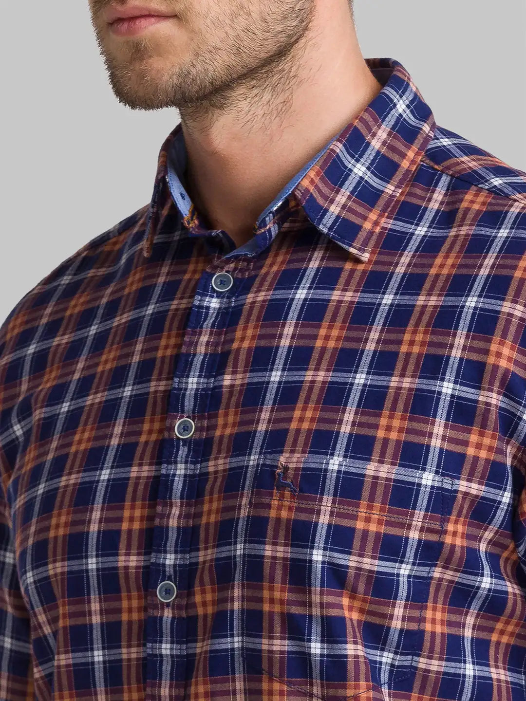 Men Blue Slim Fit Checks Cotton Full Sleeve Shirts