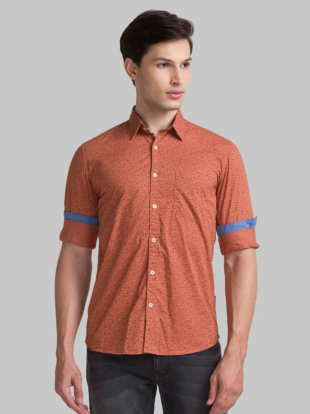 Men Red Slim Fit Print Cotton Full Sleeve Shirts