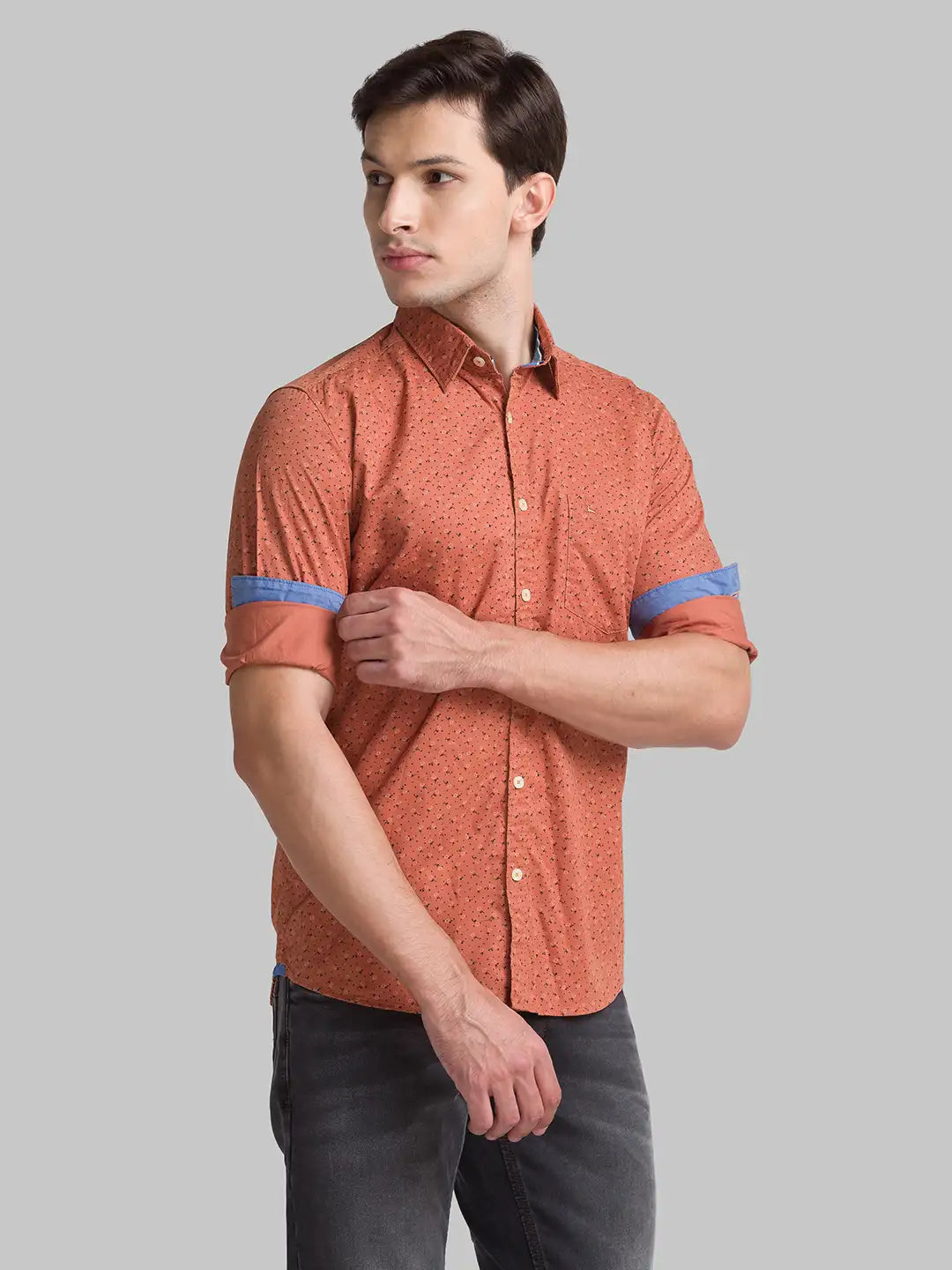 Men Red Slim Fit Print Cotton Full Sleeve Shirts