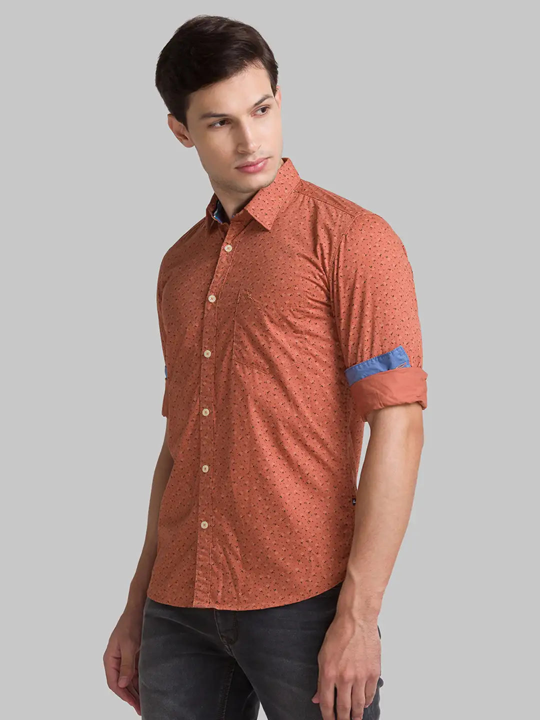 Men Red Slim Fit Print Cotton Full Sleeve Shirts