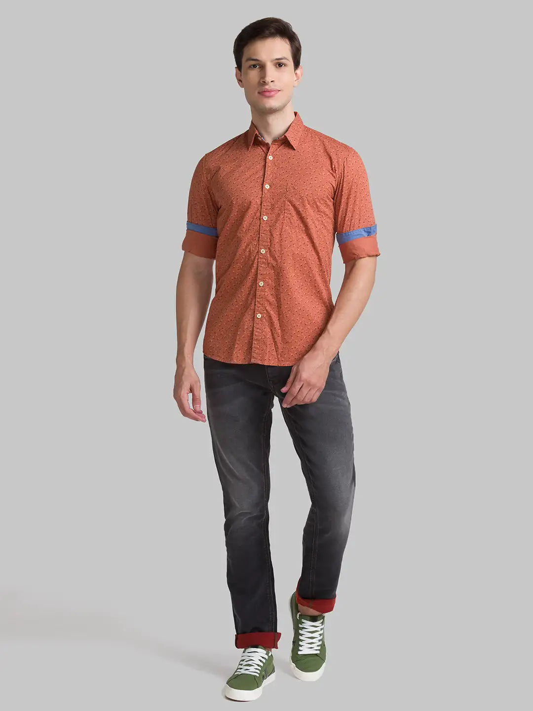 Men Red Slim Fit Print Cotton Full Sleeve Shirts
