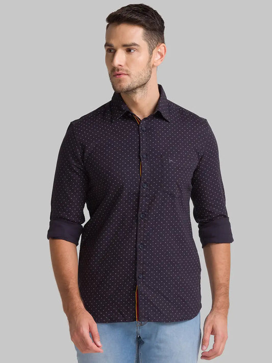 Men Black Slim Fit Print Cotton Full Sleeve Shirts