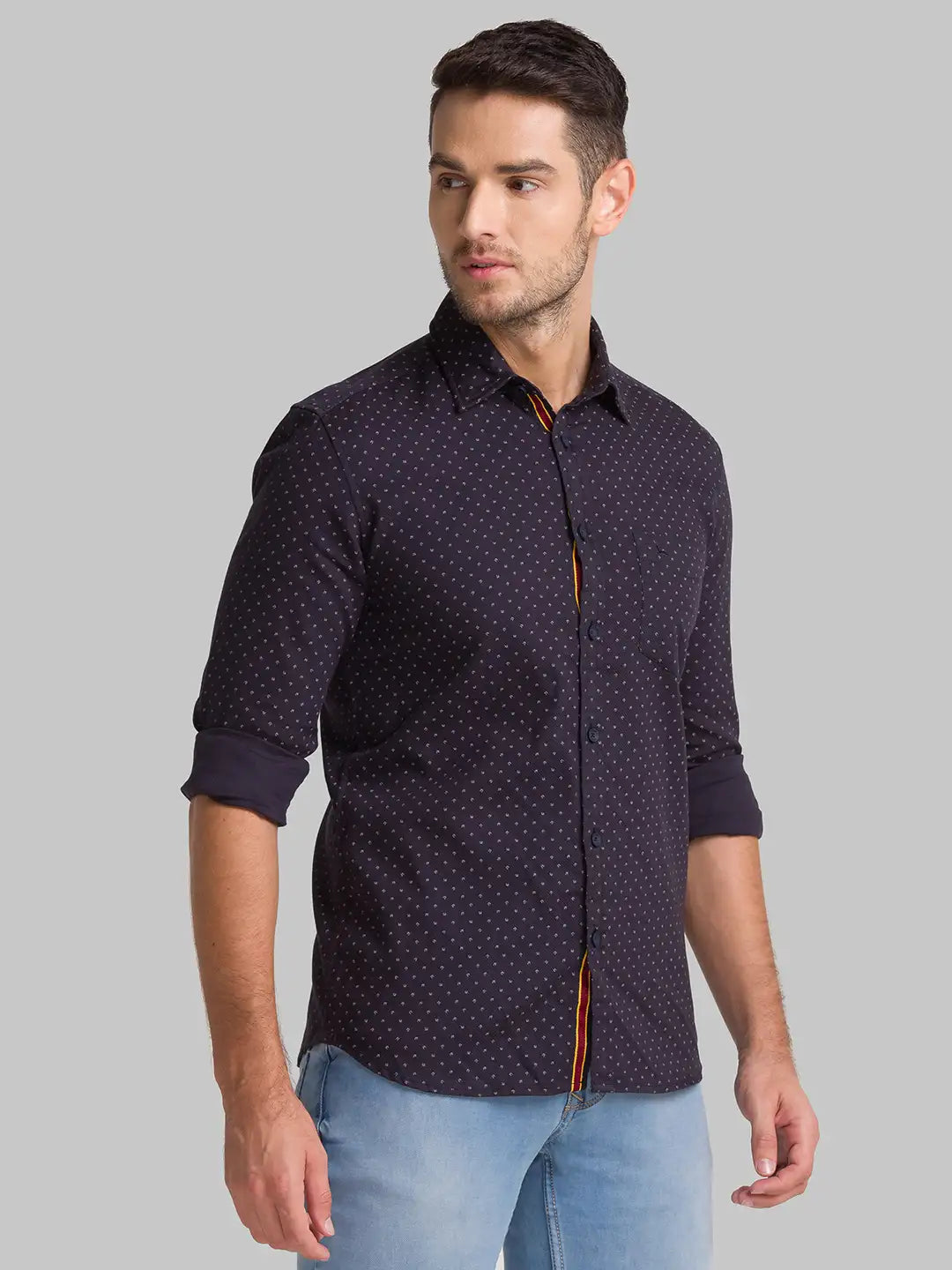 Men Black Slim Fit Print Cotton Full Sleeve Shirts