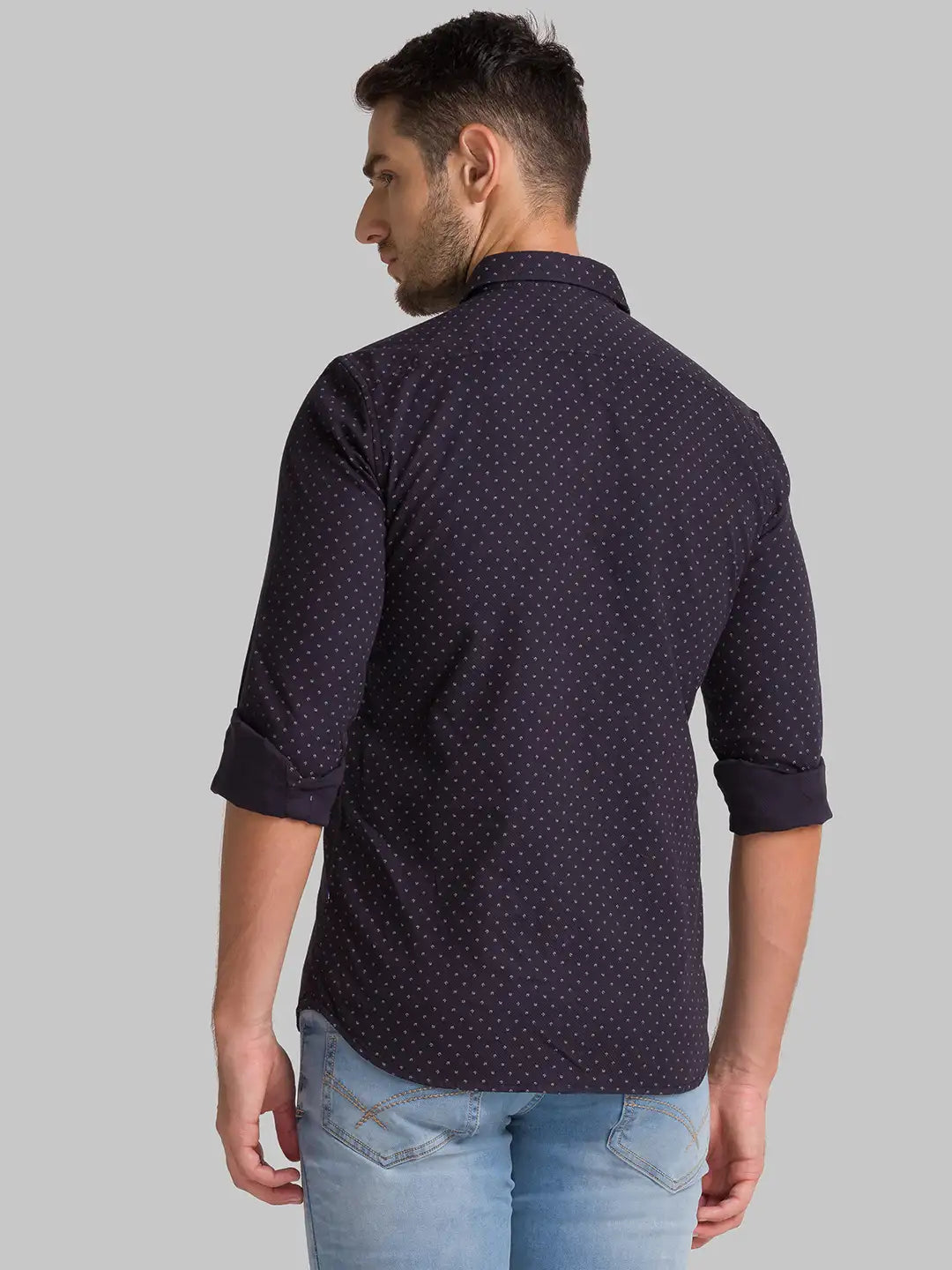 Men Black Slim Fit Print Cotton Full Sleeve Shirts