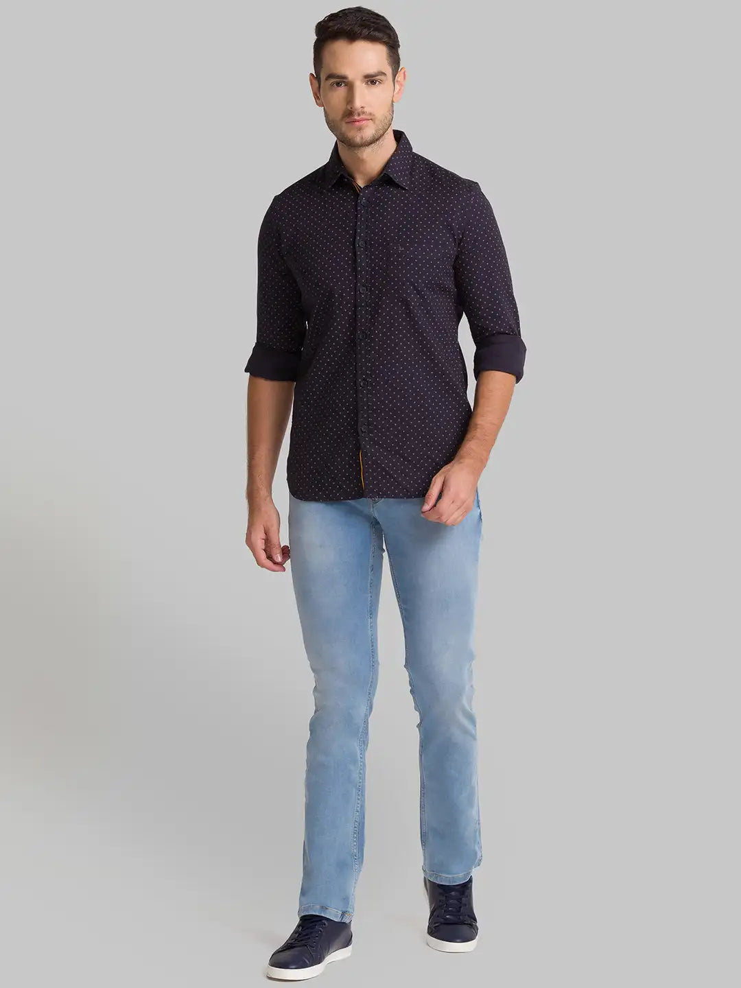 Men Black Slim Fit Print Cotton Full Sleeve Shirts