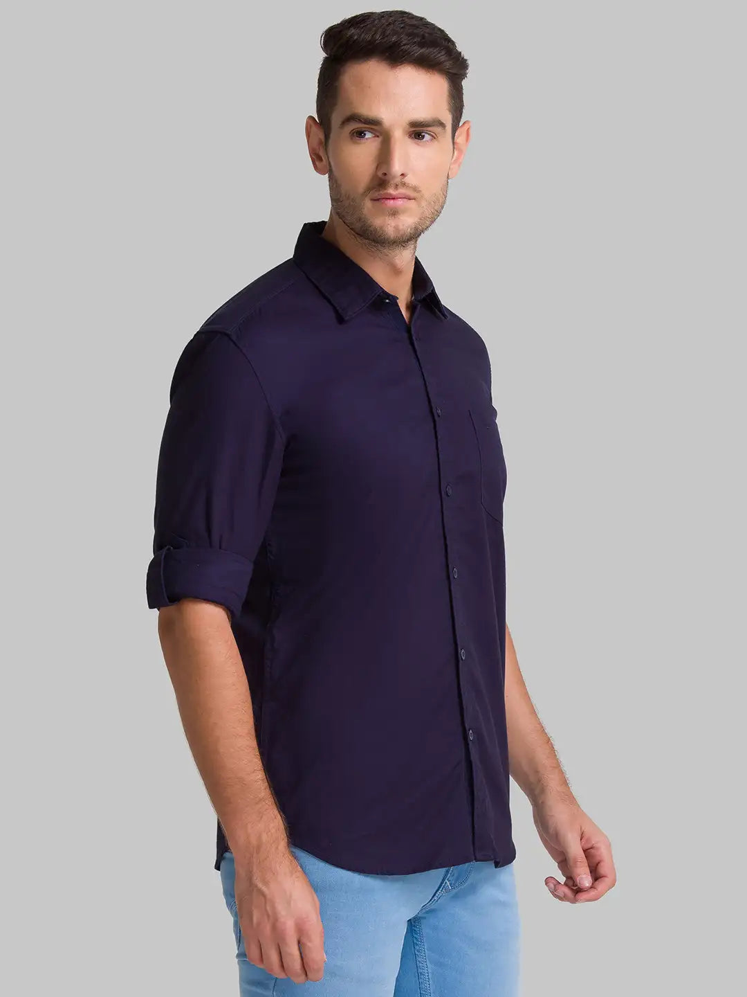 Men Blue Slim Fit Solid Cotton Full Sleeve Shirts