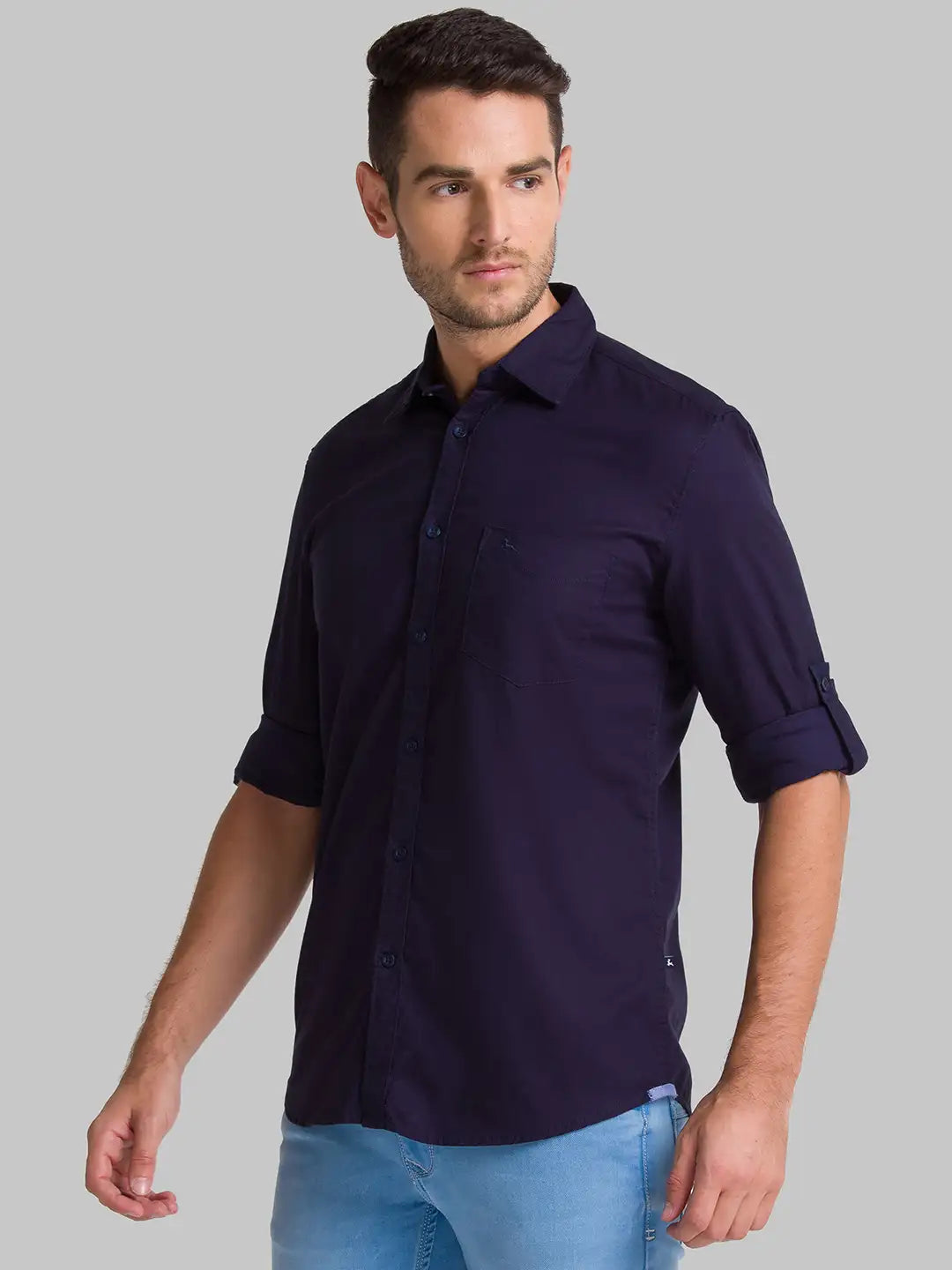 Men Blue Slim Fit Solid Cotton Full Sleeve Shirts