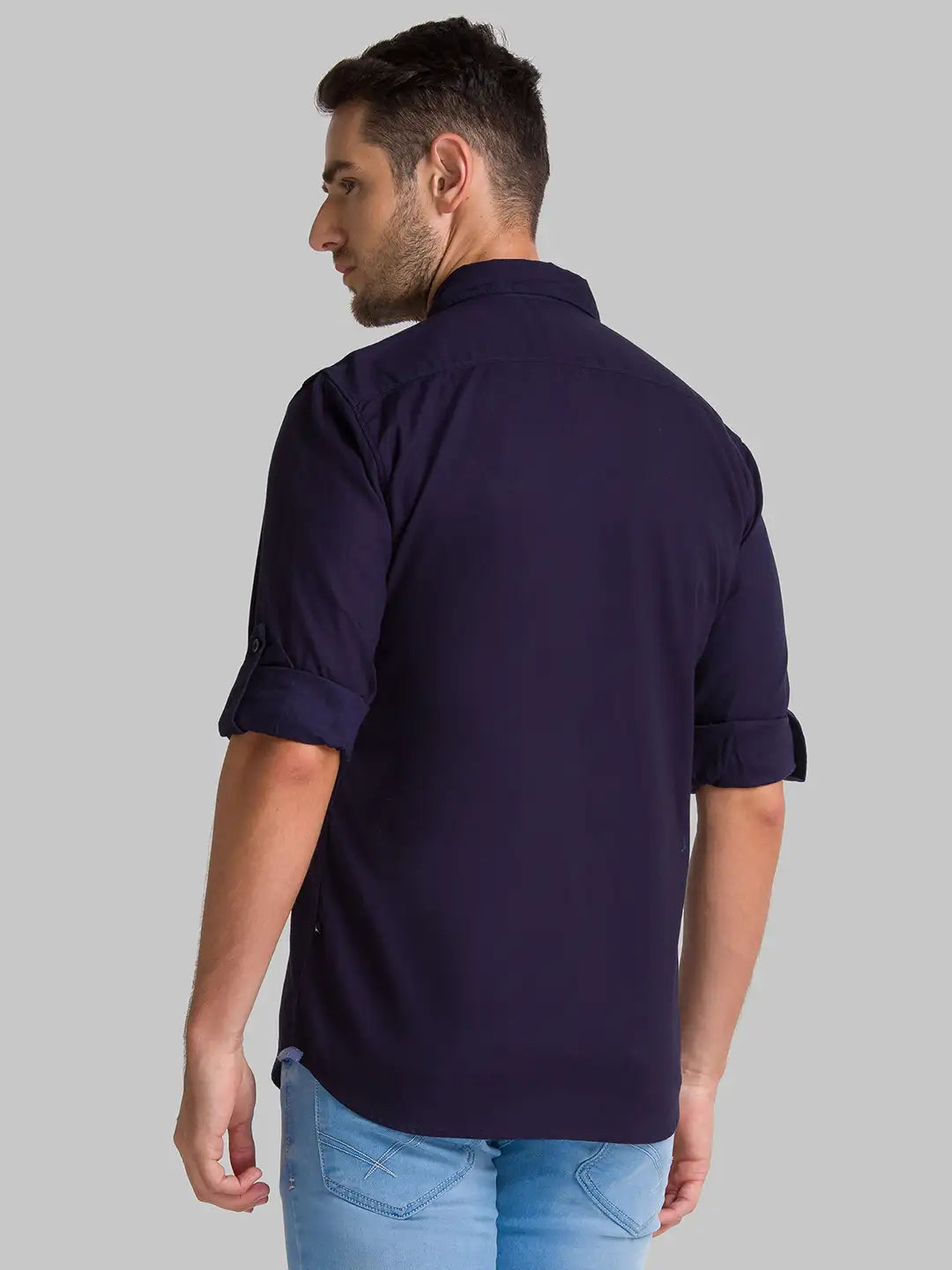 Men Blue Slim Fit Solid Cotton Full Sleeve Shirts