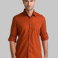 Men Orange Slim Fit Solid-Dobby Cotton Full Sleeve Shirts