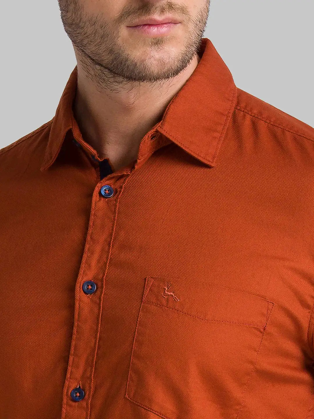 Men Orange Slim Fit Solid-Dobby Cotton Full Sleeve Shirts