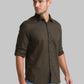 Men Green Slim Fit Solid-Dobby Cotton Full Sleeve Shirts