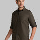 Men Green Slim Fit Solid-Dobby Cotton Full Sleeve Shirts