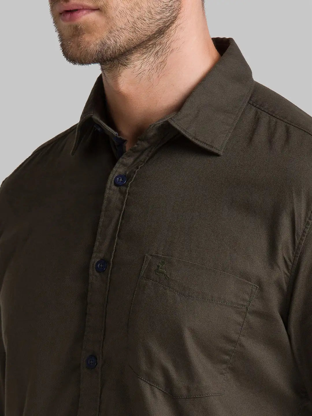 Men Green Slim Fit Solid-Dobby Cotton Full Sleeve Shirts