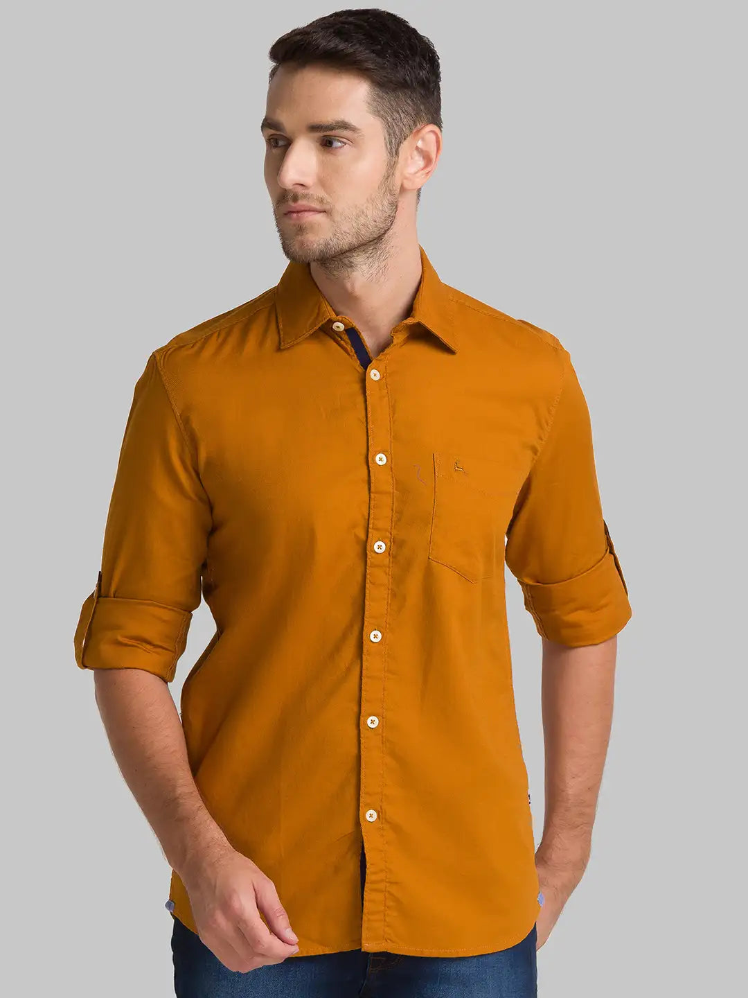 Men Yellow Slim Fit Solid Cotton Full Sleeve Shirts