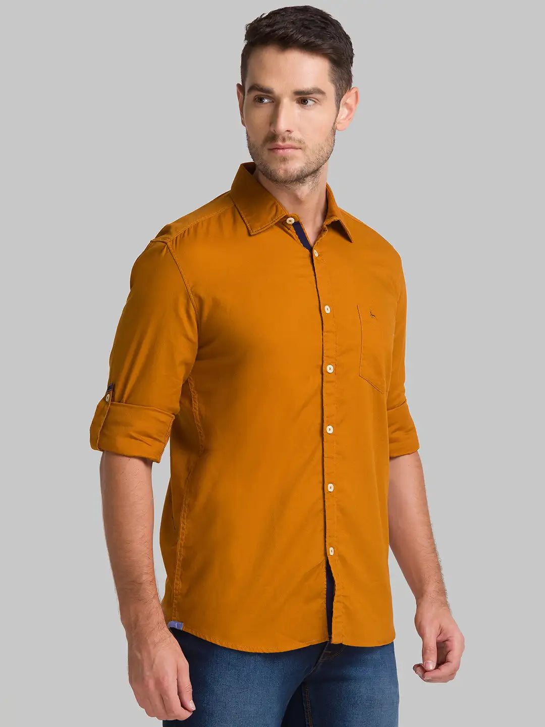 Men Yellow Slim Fit Solid Cotton Full Sleeve Shirts