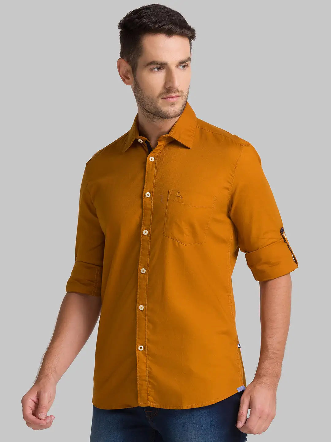 Men Yellow Slim Fit Solid Cotton Full Sleeve Shirts