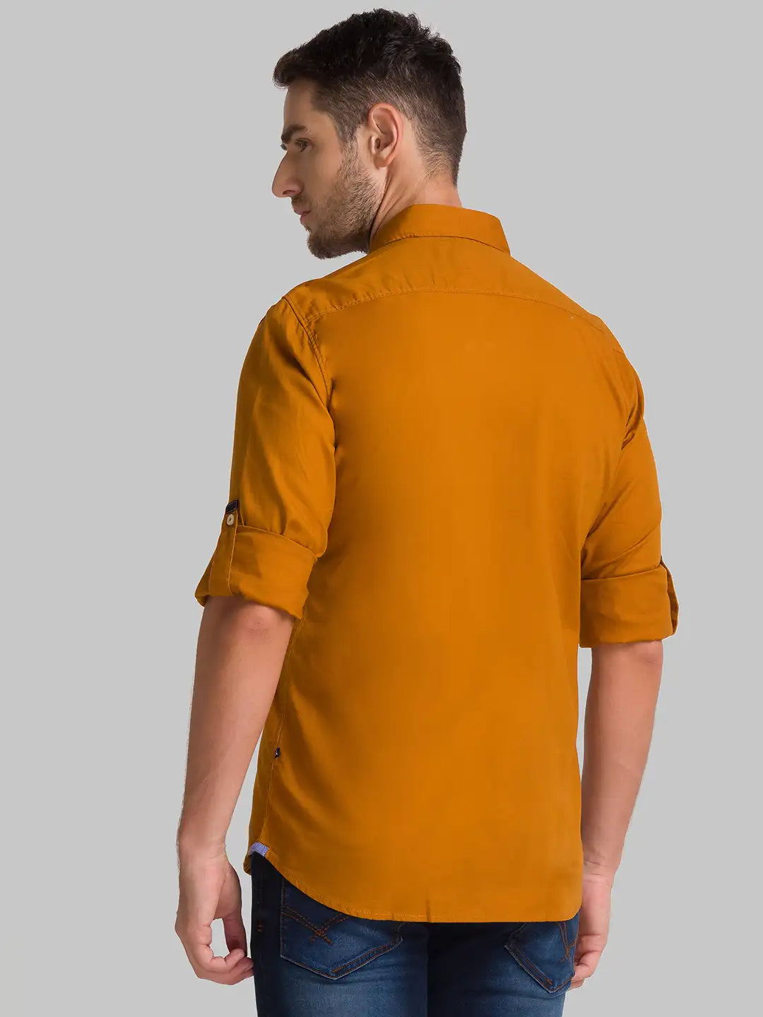 Men Yellow Slim Fit Solid Cotton Full Sleeve Shirts