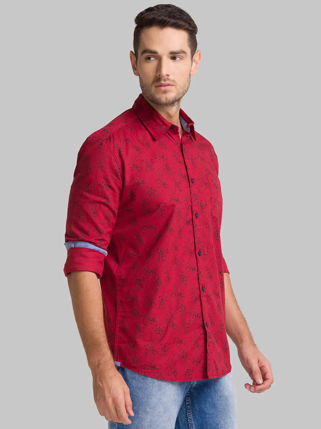 Men Red Slim Fit Print Cotton Full Sleeve Shirts