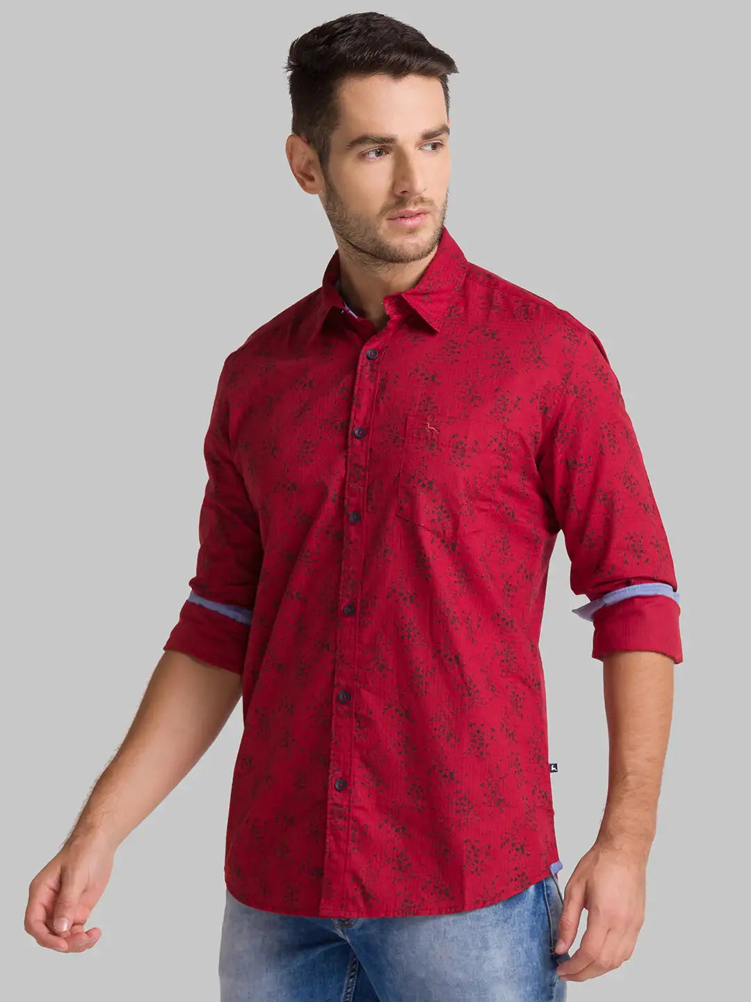 Men Red Slim Fit Print Cotton Full Sleeve Shirts