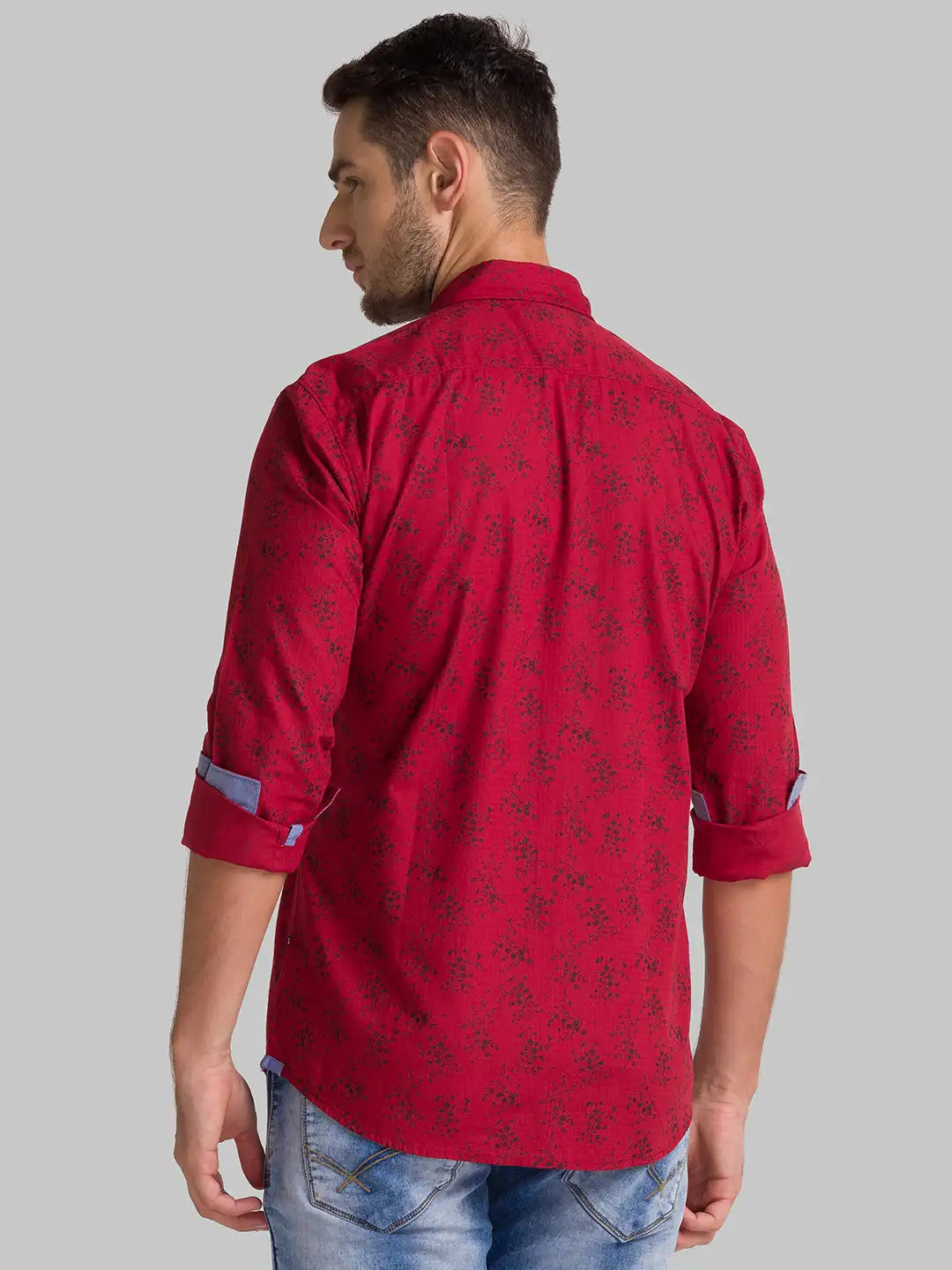 Men Red Slim Fit Print Cotton Full Sleeve Shirts