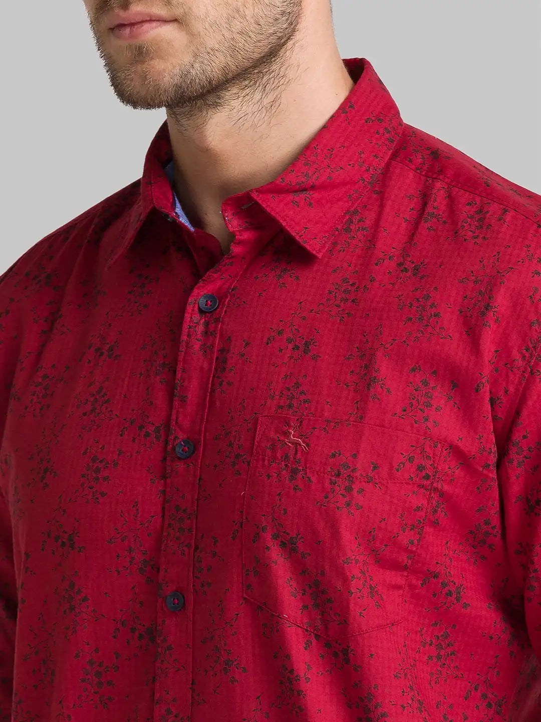 Men Red Slim Fit Print Cotton Full Sleeve Shirts