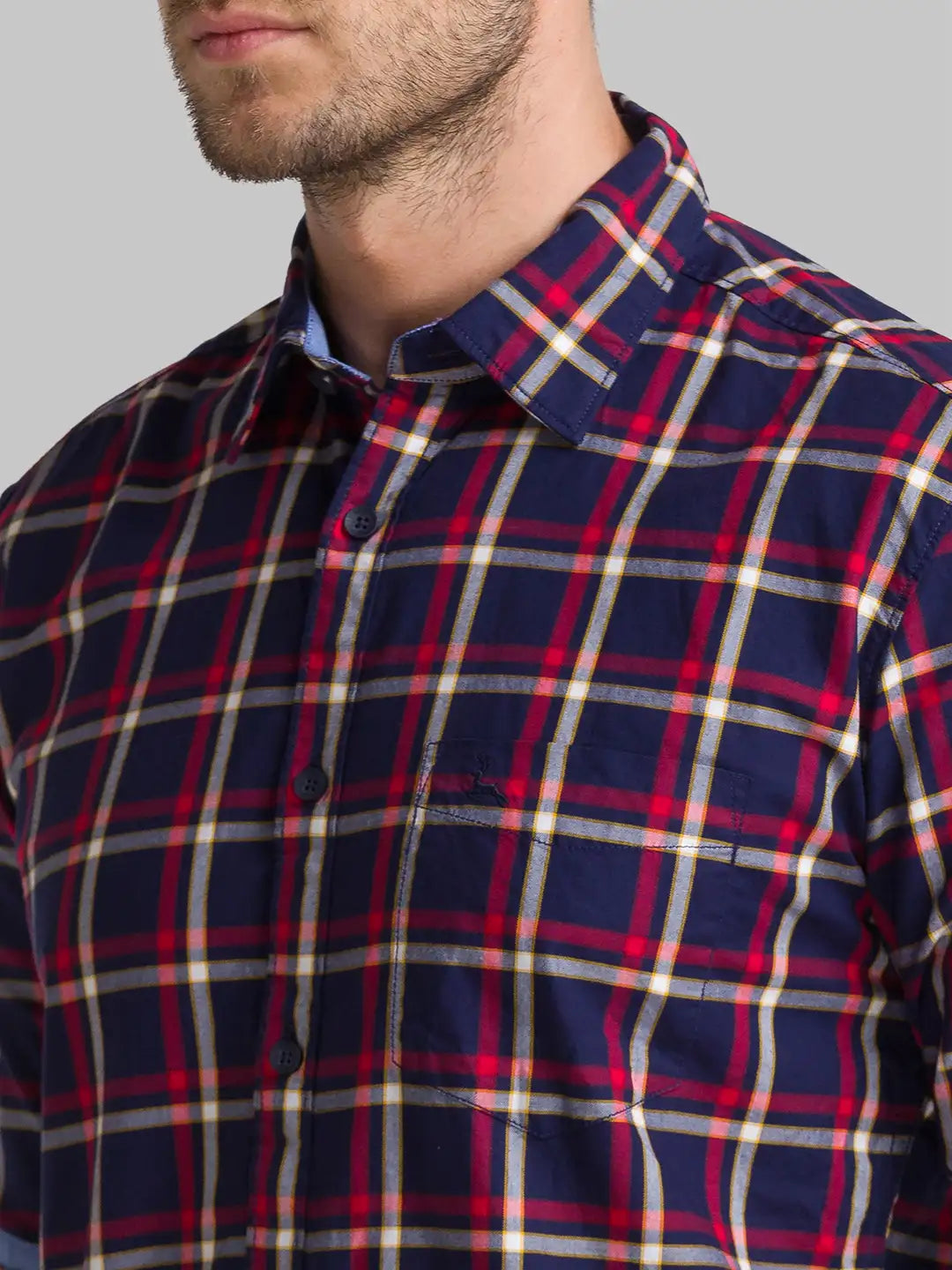 Men Blue Slim Fit Checks Cotton Blend Full Sleeve Shirts
